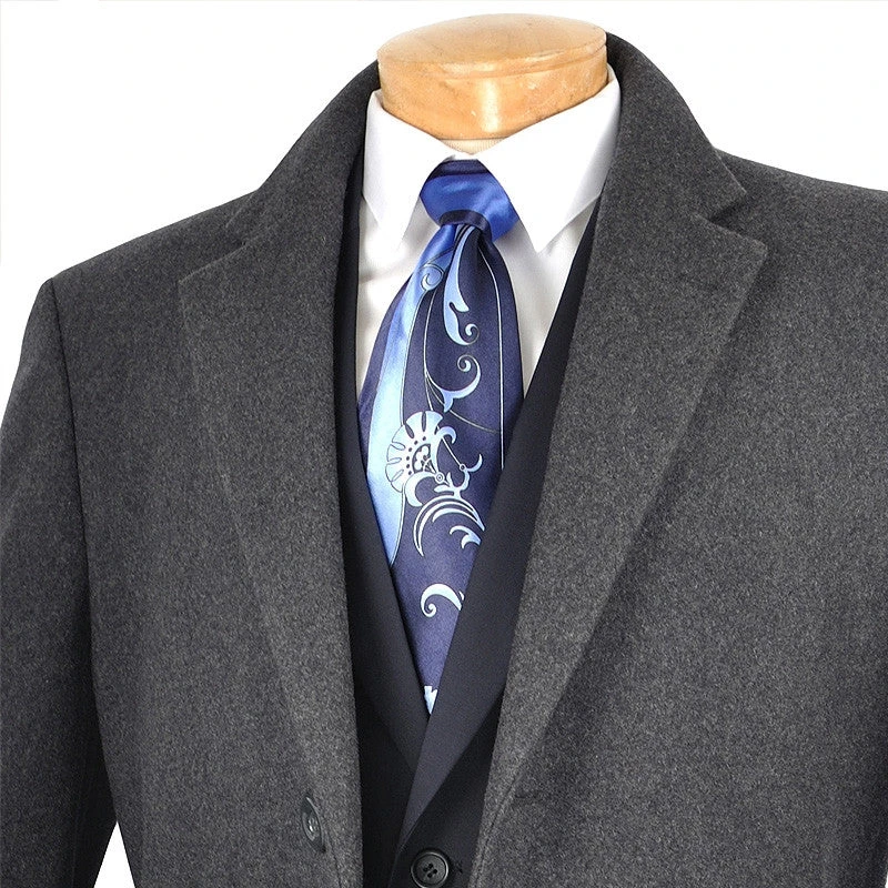 Milan Collection - Wool And Cashmere Regular Fit Dress Top Coat 48" Long In Charcoal 3 Milan Collection - Wool And Cashmere Regular Fit Dress Top Coat 48" Long In Charcoal - Image 3