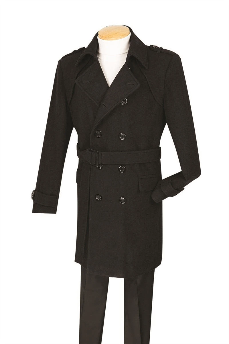 Men's Fall/Winter Slim Fit Double Breasted Top Coat In Black 1 Men's Fall/Winter Slim Fit Double Breasted Top Coat In Black