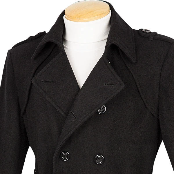 Men's Fall/Winter Slim Fit Double Breasted Top Coat In Black 2 Men's Fall/Winter Slim Fit Double Breasted Top Coat In Black - Image 2