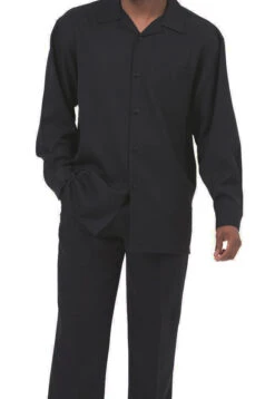 Men's 2 Piece Long Sleeve Walking Suit In Black