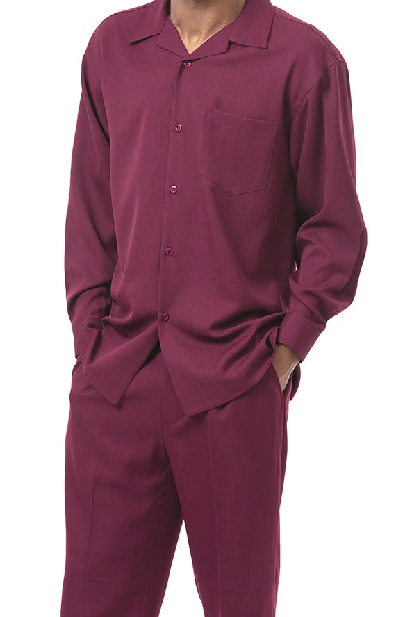 Men's 2 Piece Long Sleeve Walking Suit In Burgundy 1 Men's 2 Piece Long Sleeve Walking Suit In Burgundy