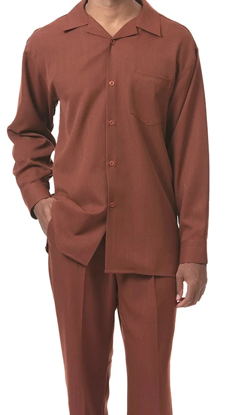 Men's 2 Piece Long Sleeve Walking Suit In Cognac 1 Men's 2 Piece Long Sleeve Walking Suit In Cognac