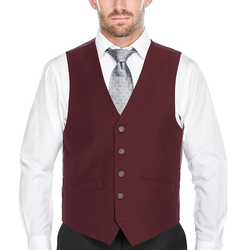 Vanderbilt Collection - Classic Dress Vest 5 Buttons Regular Fit In Burgundy 1 Vanderbilt Collection - Classic Dress Vest 5 Buttons Regular Fit In Burgundy