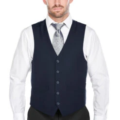 (36S) 100% Wool Classic Dress Vest 5 Buttons Regular Fit In Navy