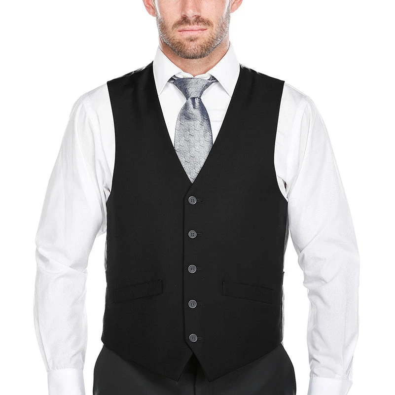 Vanderbilt Collection - Classic Dress Vest 5 Buttons Regular Fit In Black 1 Vanderbilt Collection - Classic Dress Vest 5 Buttons Regular Fit In Black