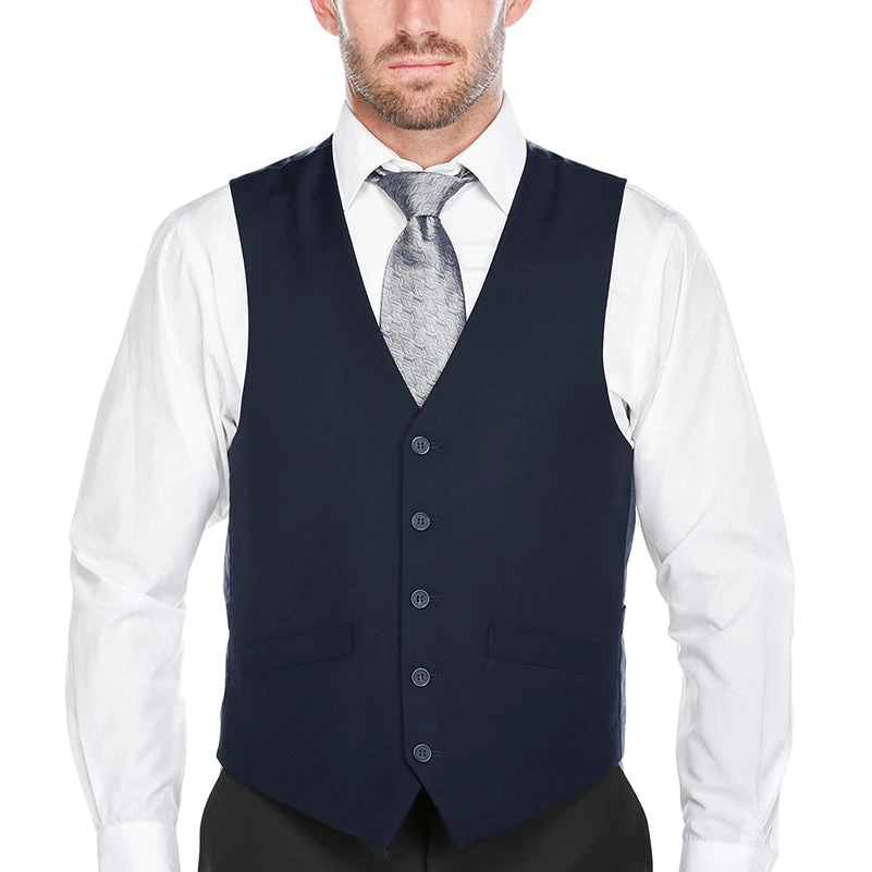 Vanderbilt Collection- Classic Dress Vest 5 Buttons Regular Fit In Navy 1 Vanderbilt Collection- Classic Dress Vest 5 Buttons Regular Fit In Navy