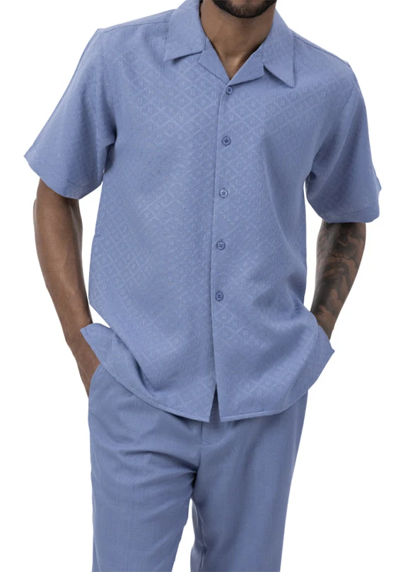 Powder Blue Diamond Tone On Tone 2 Piece Walking Suit Summer Short Sleeves 1 Powder Blue Diamond Tone On Tone 2 Piece Walking Suit Summer Short Sleeves