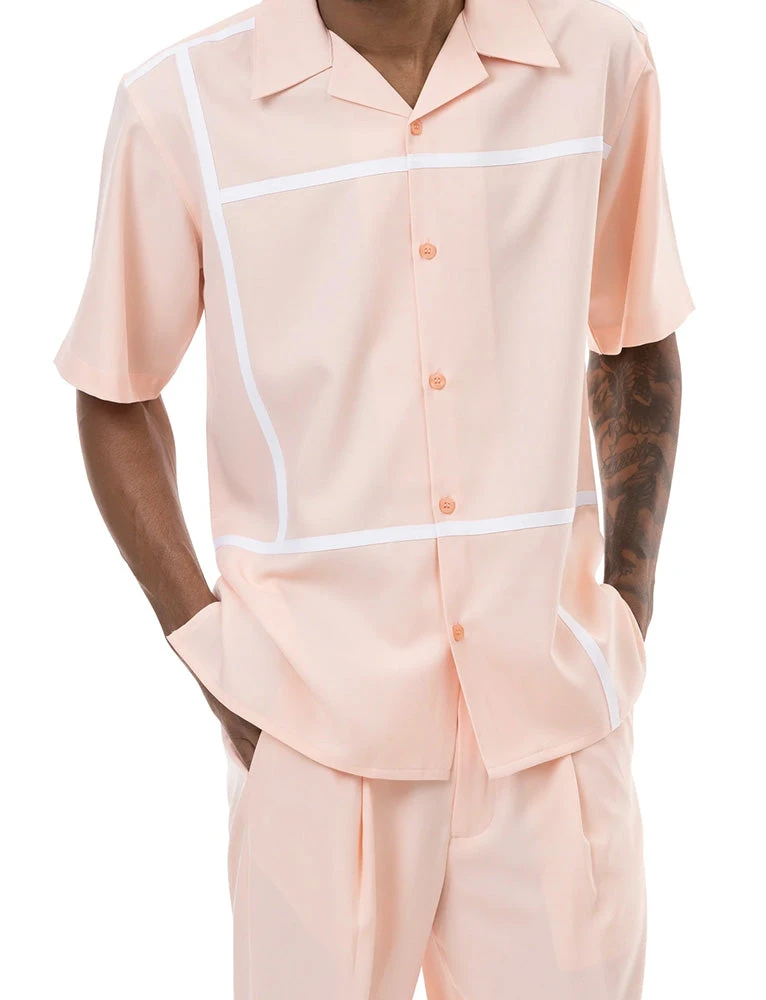 Peach Minimalist Line Design 2 Piece Short Sleeve Walking Suit With Shorts 2 Peach Minimalist Line Design 2 Piece Short Sleeve Walking Suit With Shorts - Image 2