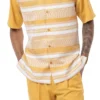 Gold 2 Piece Short Sleeve Men's Summer Walking Suit Horizontal Stripe Pattern