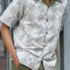 (4XL) Olive 2 Piece Short Sleeve Men's Summer Walking Suit Argyle Pattern