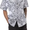 Black 2 Piece Short Sleeve Men's Summer Walking Suit Paisley Print