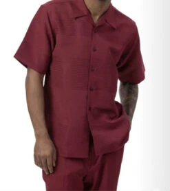 Burgundy Tone On Tone 2 Piece Short Sleeve Walking Suit Set