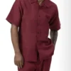 (6XL) Burgundy Tone On Tone 2 Piece Short Sleeve Walking Suit Set