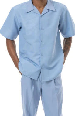 Carolina Blue Tone On Tone 2 Piece Short Sleeve Walking Suit Set