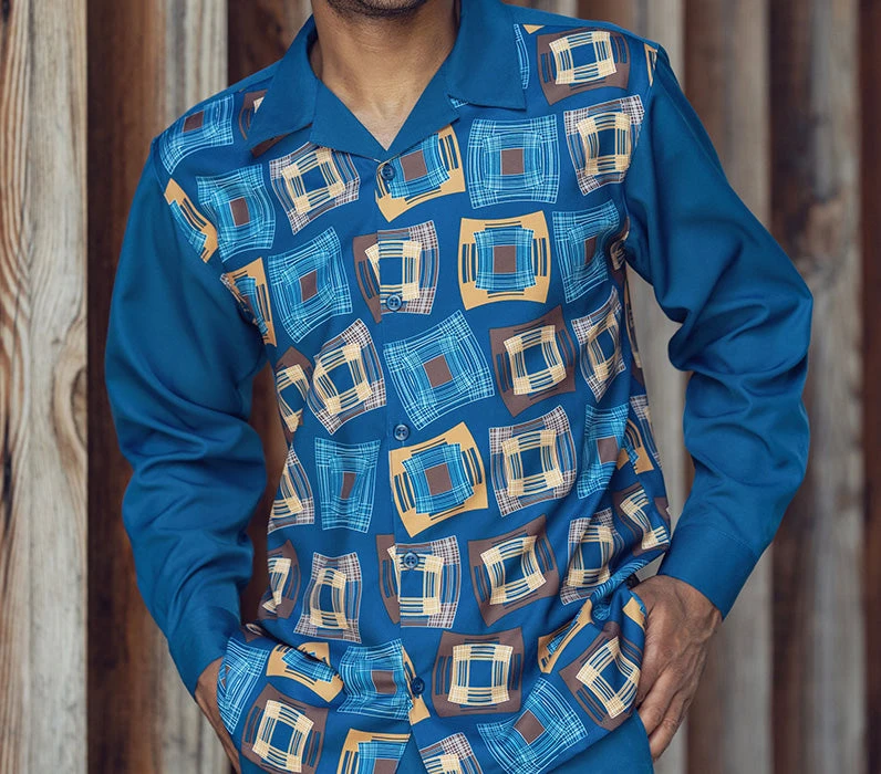 Navy Abstract Design 2 Piece Long Sleeve Walking Suit Set 1 Navy Abstract Design 2 Piece Long Sleeve Walking Suit Set