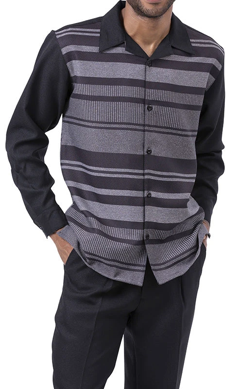 Black Horizontal Design 2 Piece Long Sleeve Walking Suit Set 1 Black Horizontal Design 2 Piece Long Sleeve Walking Suit Set