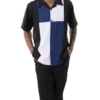 Navy Color Block Walking Suit 2 Piece Short Sleeve Set