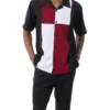 Burgundy Color Block Walking Suit 2 Piece Short Sleeve Set