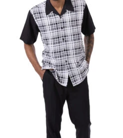 Black Plaid Walking Suit 2 Piece Short Sleeve Set 5 Black Plaid Walking Suit 2 Piece Short Sleeve Set -Cheap Clothing Store 2302Black