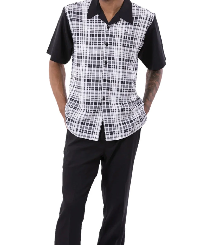 Black Plaid Walking Suit 2 Piece Short Sleeve Set 1 Black Plaid Walking Suit 2 Piece Short Sleeve Set