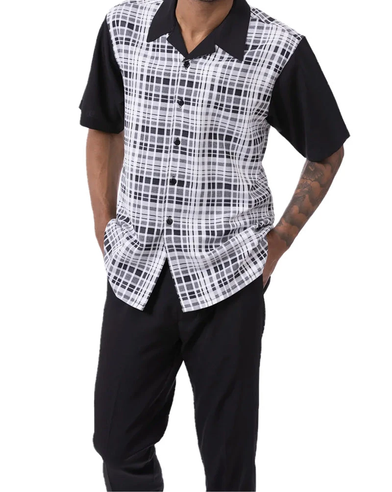 Black Plaid Walking Suit 2 Piece Short Sleeve Set 2 Black Plaid Walking Suit 2 Piece Short Sleeve Set - Image 2