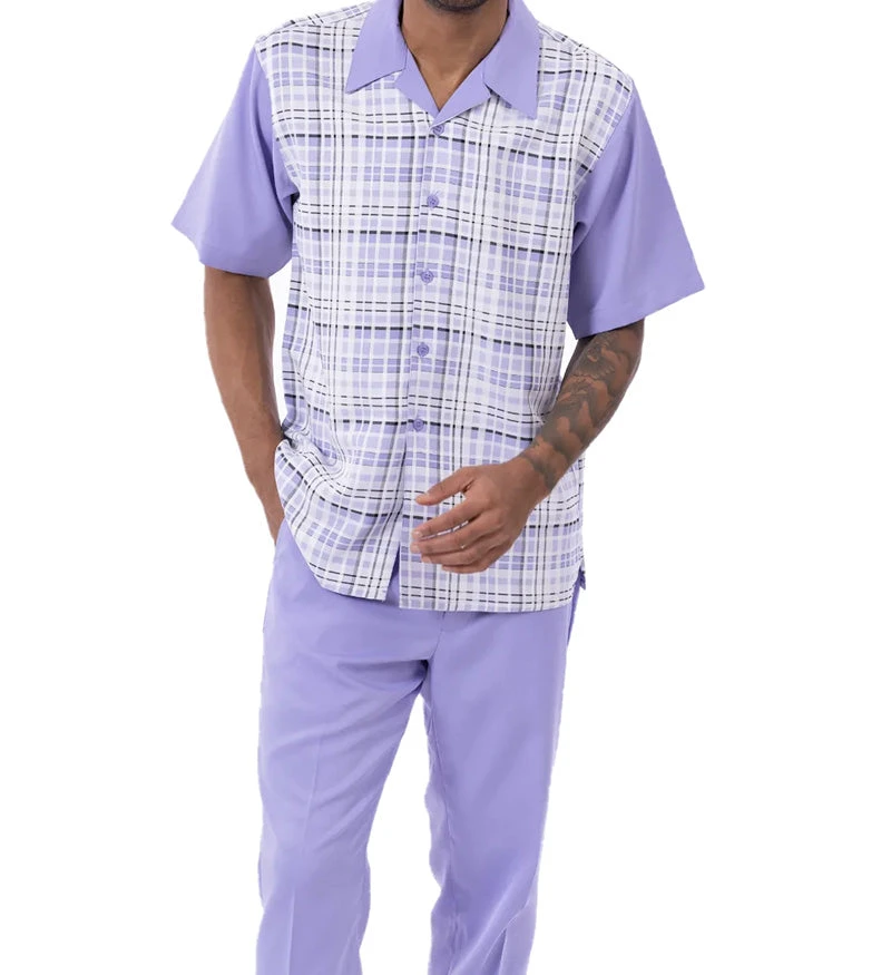 Lavender Plaid Walking Suit 2 Piece Short Sleeve Set 1 Lavender Plaid Walking Suit 2 Piece Short Sleeve Set