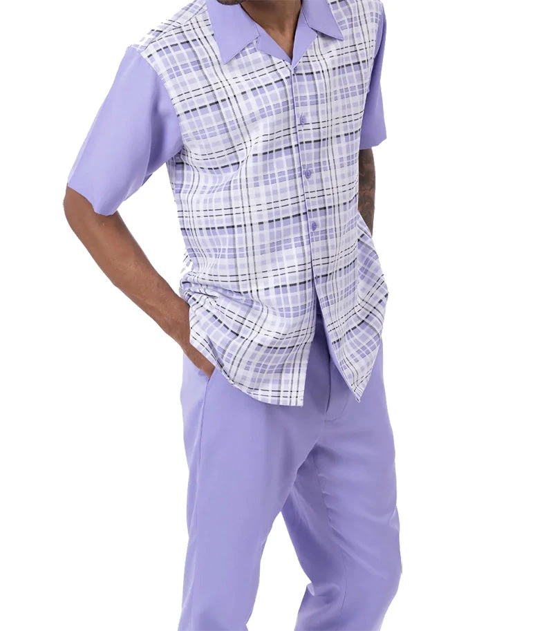 Lavender Plaid Walking Suit 2 Piece Short Sleeve Set 2 Lavender Plaid Walking Suit 2 Piece Short Sleeve Set - Image 2