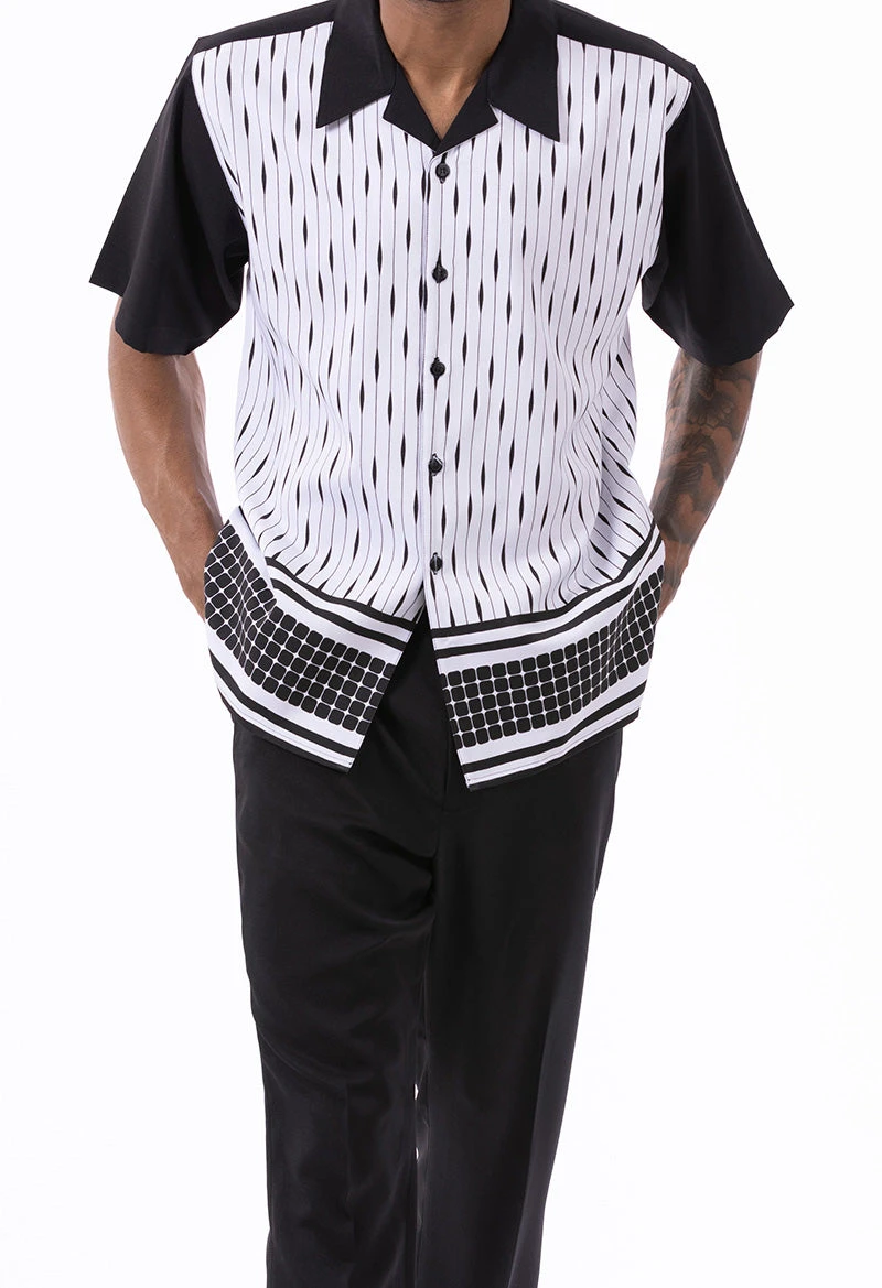 Black Abstract Design Walking Suit 2 Piece Short Sleeve Set 1 Black Abstract Design Walking Suit 2 Piece Short Sleeve Set