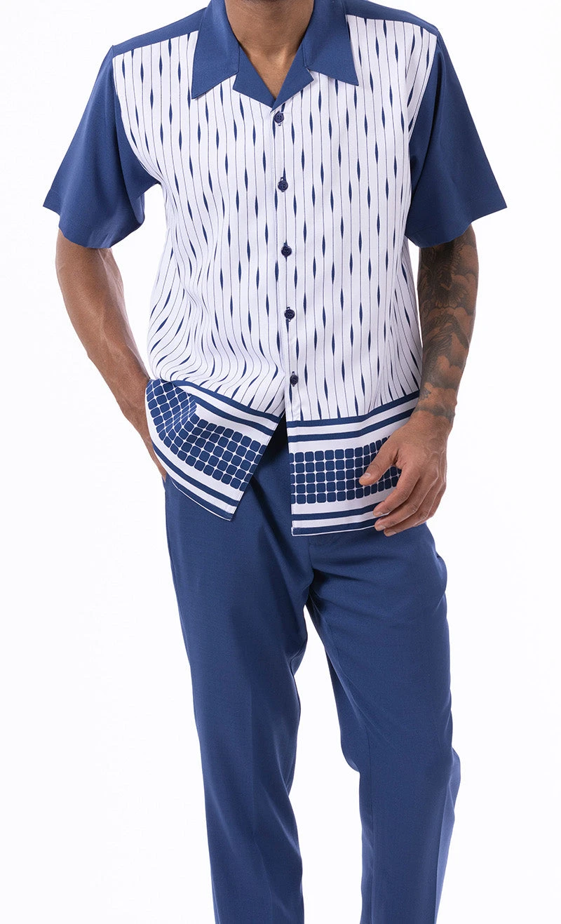 Navy Abstract Design Walking Suit 2 Piece Short Sleeve Set 1 Navy Abstract Design Walking Suit 2 Piece Short Sleeve Set