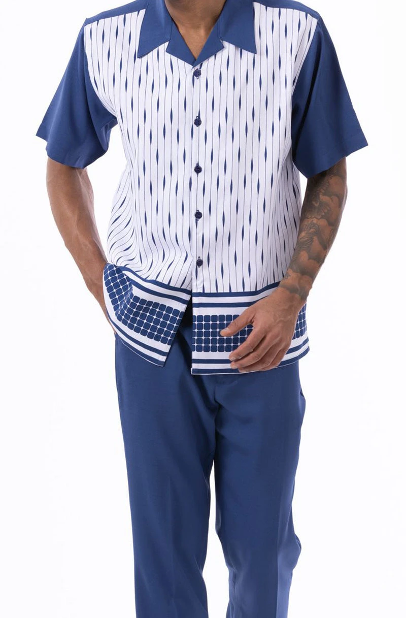 Navy Abstract Design Walking Suit 2 Piece Short Sleeve Set 2 Navy Abstract Design Walking Suit 2 Piece Short Sleeve Set - Image 2