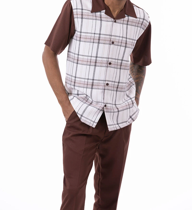 Brown Plaid Walking Suit 2 Piece Short Sleeve Set 2 Brown Plaid Walking Suit 2 Piece Short Sleeve Set - Image 2