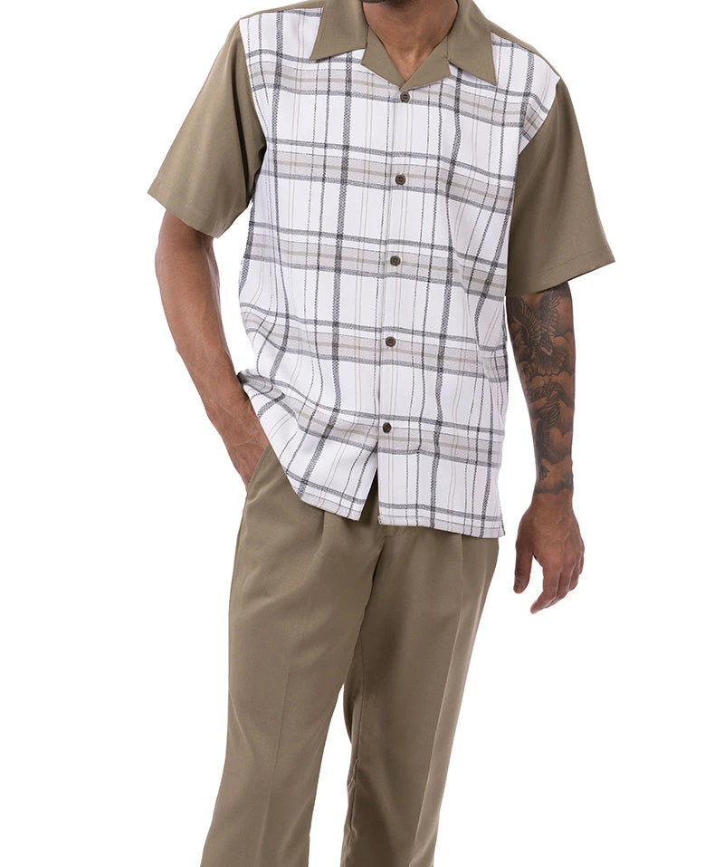 Olive Plaid Walking Suit 2 Piece Short Sleeve Set 1 Olive Plaid Walking Suit 2 Piece Short Sleeve Set