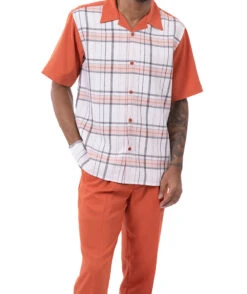 Papaya Plaid Walking Suit 2 Piece Short Sleeve Set