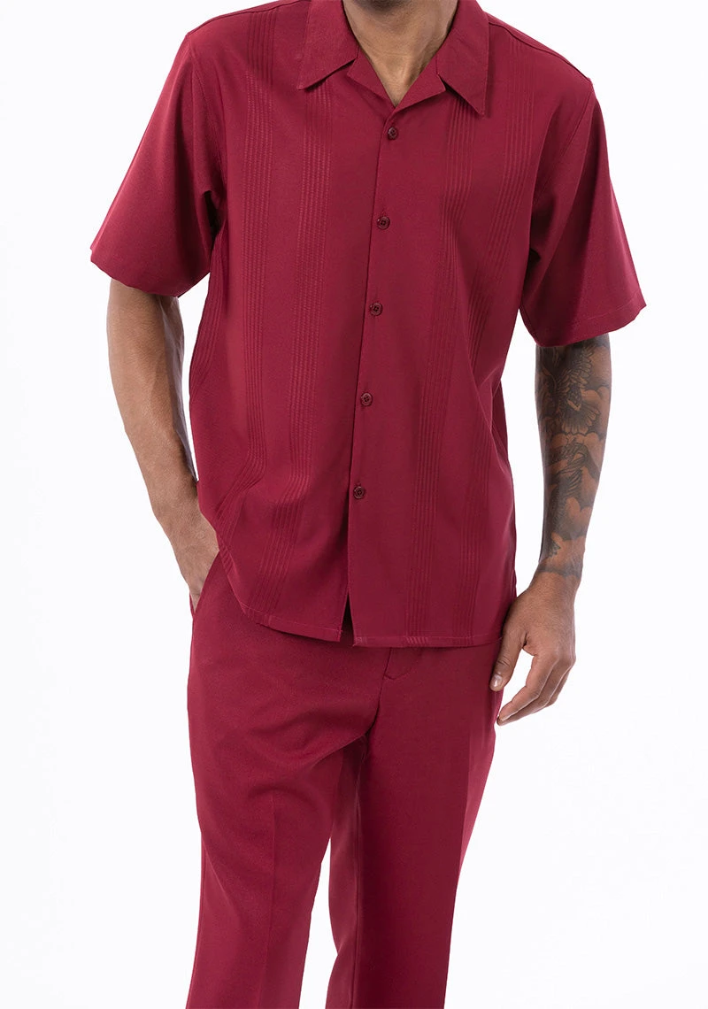 Burgundy Tone On Tone Vertical Stripes Walking Suit 2 Piece Short Sleeve Set 1 Burgundy Tone On Tone Vertical Stripes Walking Suit 2 Piece Short Sleeve Set