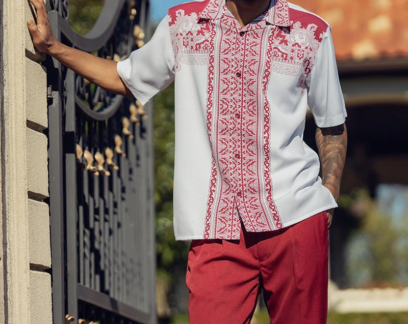 Burgundy Design Walking Suit 2 Piece Short Sleeve Set 2 Burgundy Design Walking Suit 2 Piece Short Sleeve Set - Image 2