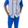 Cobalt Blue Symmetry Pattern Walking Suit 2 Piece Short Sleeve Set