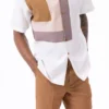 Cognac Geometric Design Walking Suit 2 Piece Short Sleeve Set