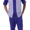 Purple Tone On Tone Stripes Walking Suit 2 Piece Short Sleeve Set