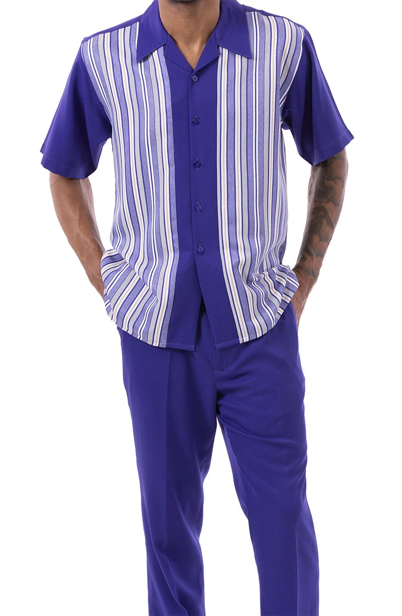 Purple Tone On Tone Stripes Walking Suit 2 Piece Short Sleeve Set 1 Purple Tone On Tone Stripes Walking Suit 2 Piece Short Sleeve Set
