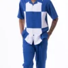 Cobalt Blue Color Block Walking Suit 2 Piece Short Sleeve Set