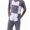 (XL/38) Gray Color Block Walking Suit 2 Piece Short Sleeve Set