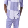 Lavender Color Block Walking Suit 2 Piece Short Sleeve Set