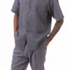 Gray Weave Pattern Walking Suit 2 Piece Short Sleeve Set