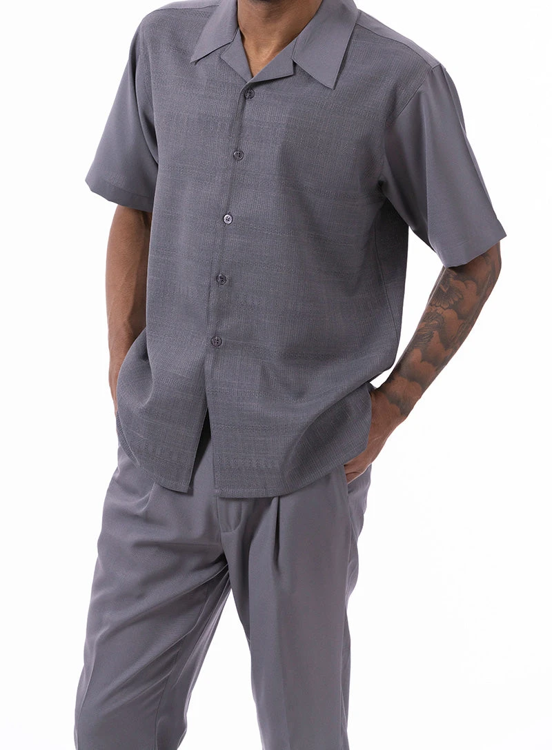Gray Weave Pattern Walking Suit 2 Piece Short Sleeve Set 1 Gray Weave Pattern Walking Suit 2 Piece Short Sleeve Set