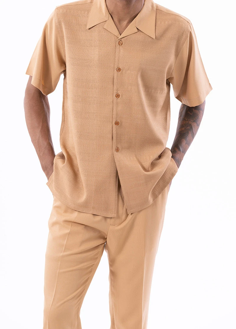 Tan Weave Pattern Walking Suit 2 Piece Short Sleeve Set 1 Tan Weave Pattern Walking Suit 2 Piece Short Sleeve Set