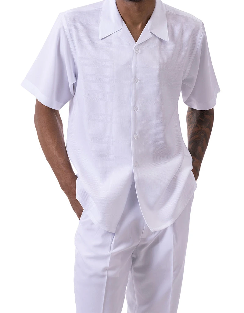 White Weave Pattern Walking Suit 2 Piece Short Sleeve Set 1 White Weave Pattern Walking Suit 2 Piece Short Sleeve Set