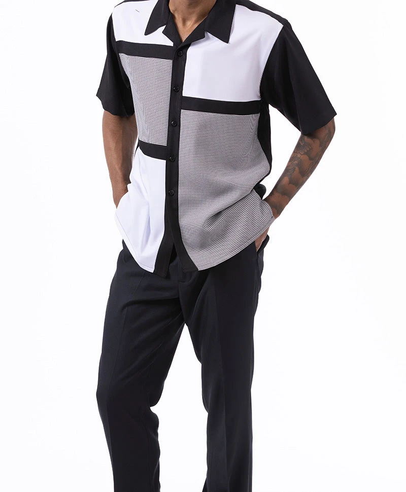 Black Color Block Walking Suit 2 Piece Short Sleeve Set 2 Black Color Block Walking Suit 2 Piece Short Sleeve Set - Image 2
