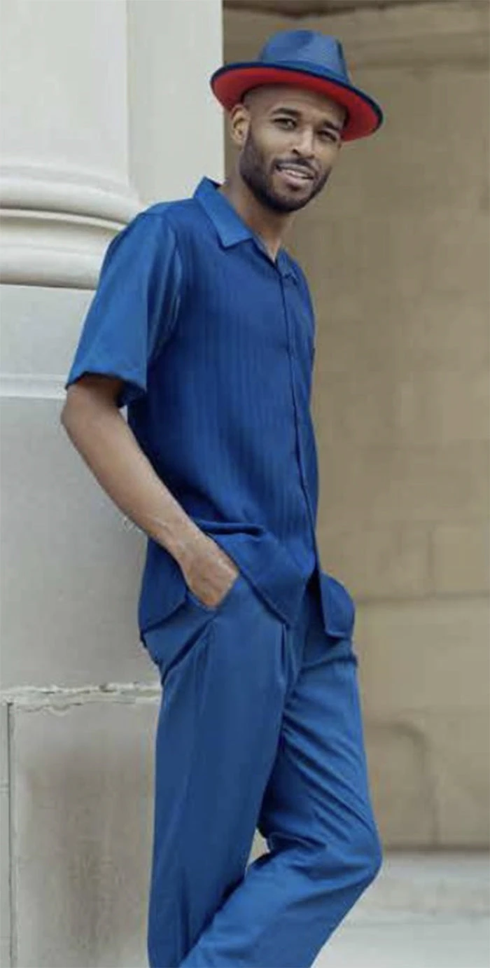 Navy Tone On Tone Striped Walking Suit 2 Piece Short Sleeve Set 1 Navy Tone On Tone Striped Walking Suit 2 Piece Short Sleeve Set