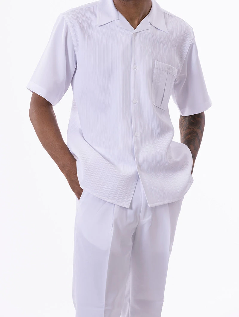 White Tone On Tone Striped Walking Suit 2 Piece Short Sleeve Set 1 White Tone On Tone Striped Walking Suit 2 Piece Short Sleeve Set