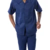 Navy Tone On Tone Windowpane Walking Suit 2 Piece Short Sleeve Set